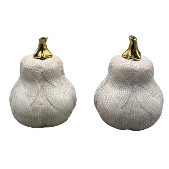 Other - Decorative Ceramic Pumpkin set of 2 Halloween decor white gold top 6" READ